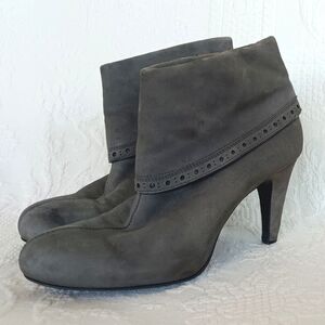 Franco Sarto Charcoal Suede Ankle Booties Heels Stiletto Gray Grey Boho Western